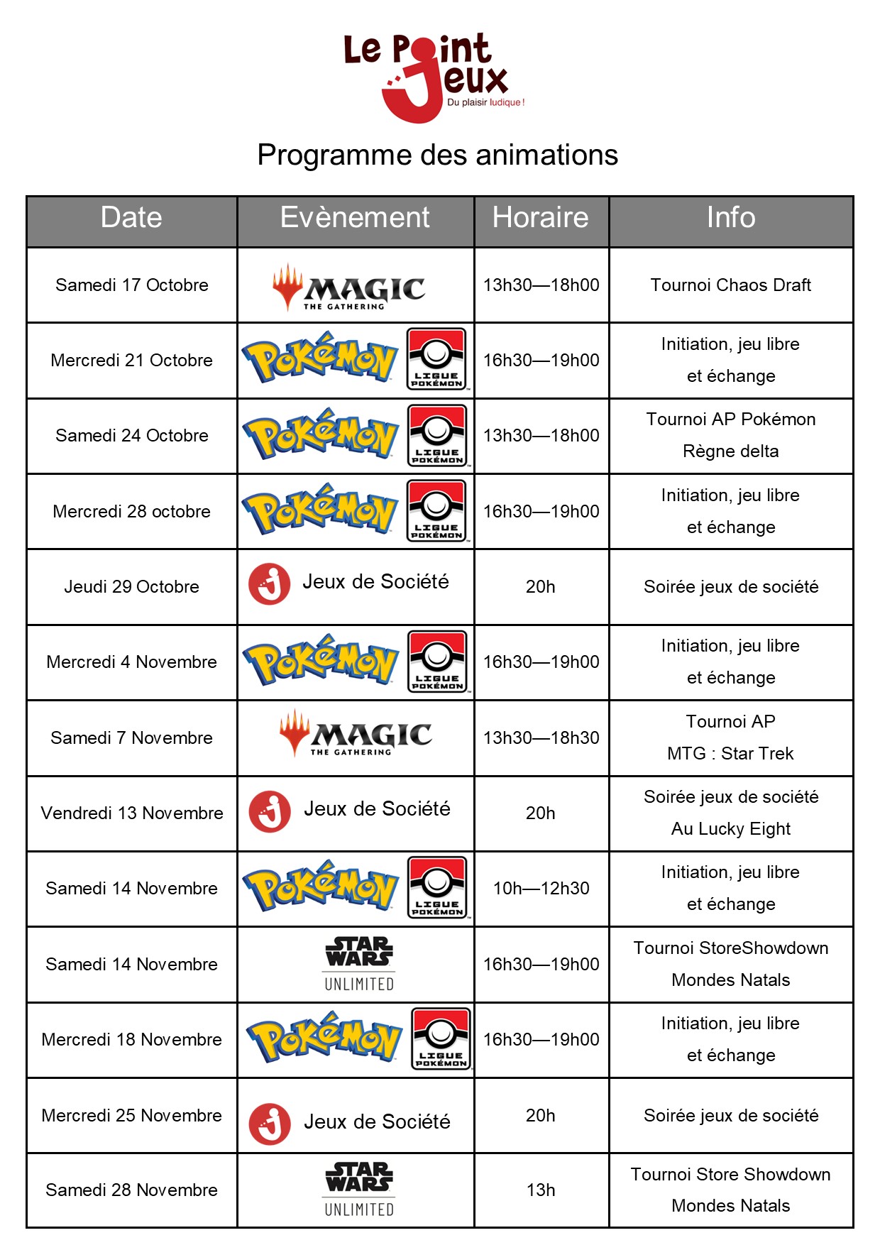 Programme Octobre/Novembre